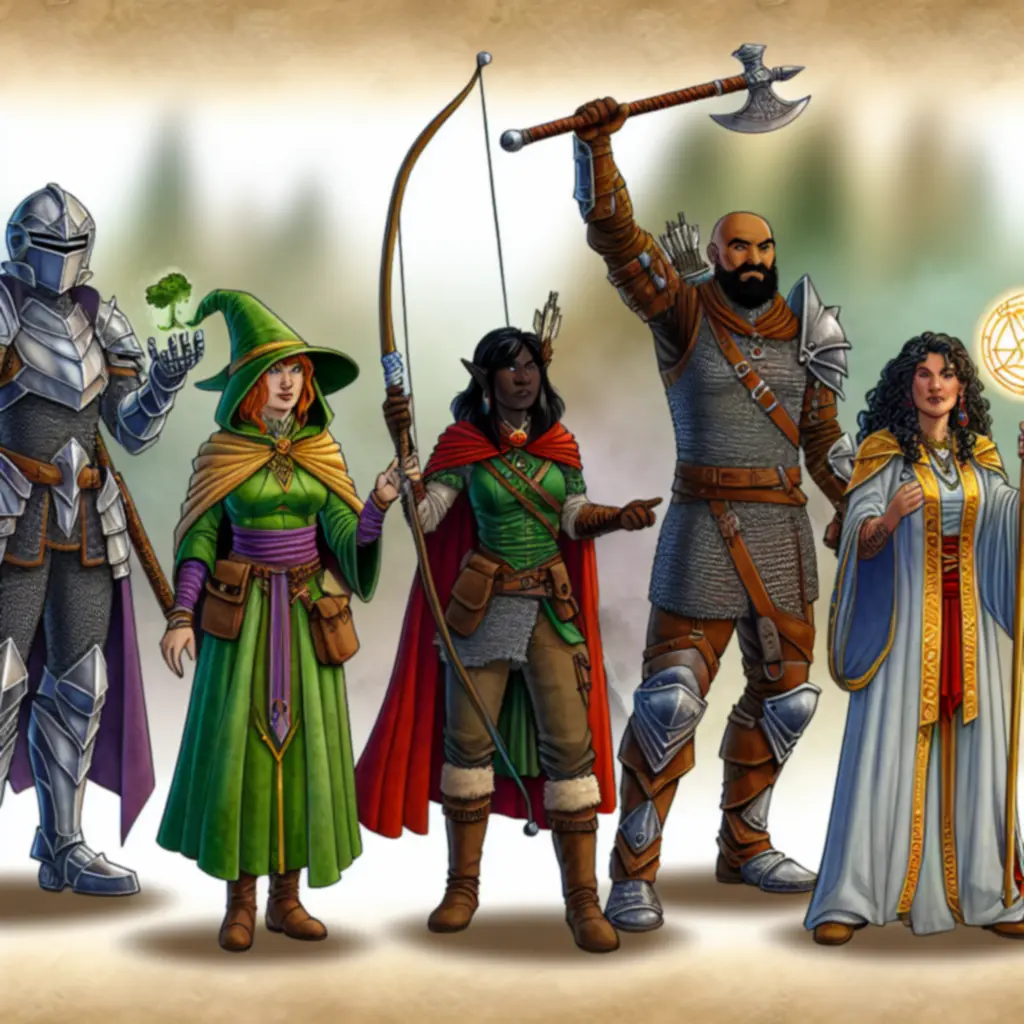 Różne klasy bohaterów współpracujące w drużynie