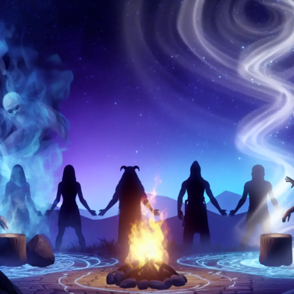 Grafika przedstawiająca cykl nocnego rytuału i wznoszącej się mgły