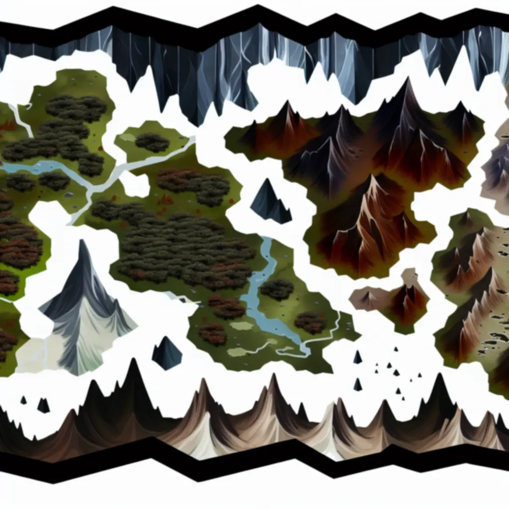 Stylizowana mapa lub panorama kluczowych regionów gry