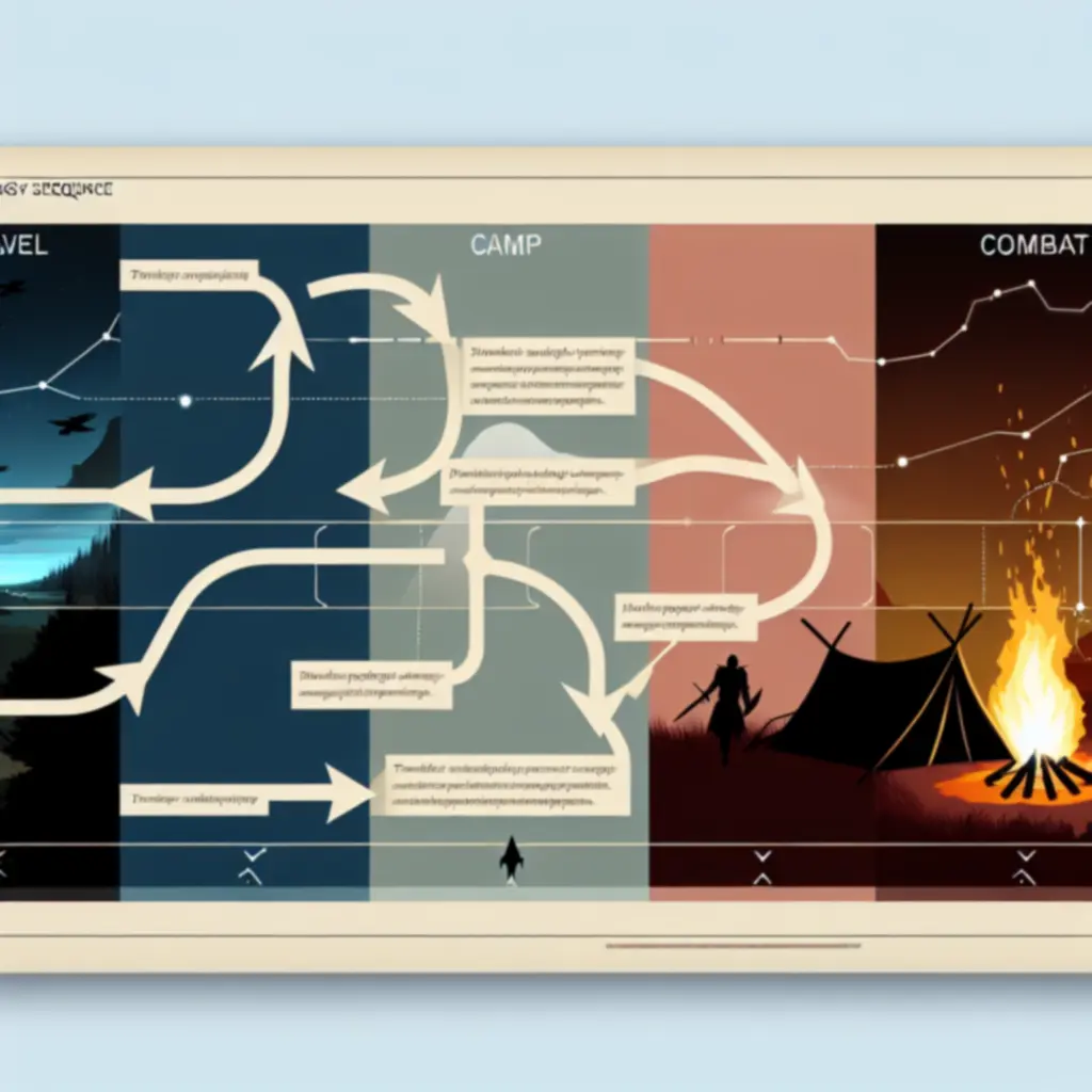 Diagram przebiegu nocy z fazami Podróży, Obozu i Walki
